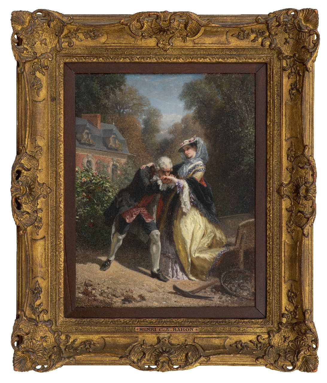 Baron H.C.A.  | 'Henri' Charles Antoine Baron, De handkus, olieverf op paneel 36,2 x 28,3 cm, gesigneerd rechts van het midden