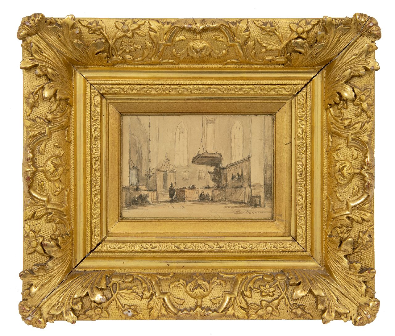 Bosboom J. | Johannes Bosboom, Interieur van de Grote Kerk te Alkmaar, aquarel op papier 12,1 x 18,2 cm, gesigneerd rechtsonder Bosboom J. | Johannes Bosboom, Interieur van de Grote Kerk te Alkmaar, aquarel op papier 12,1 x 18,2 cm, gesigneerd rechtsonder