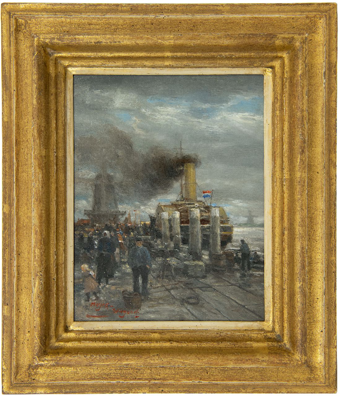 Meyer-Wiegand R.D.  | Rolf Dieter Meyer-Wiegand | Schilderijen te koop aangeboden | Stoomveer aan de kade, olieverf op paneel 17,9 x 13,9 cm, gesigneerd linksonder