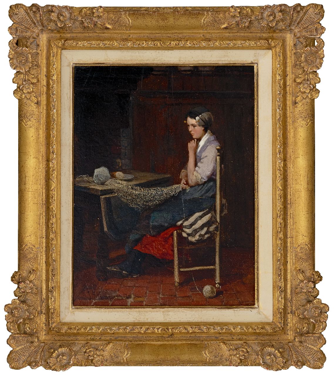 Blommers B.J.  | Bernardus Johannes 'Bernard' Blommers | Schilderijen te koop aangeboden | In gedachten verzonken, olieverf op paneel 24,2 x 19,2 cm, gesigneerd linksonder