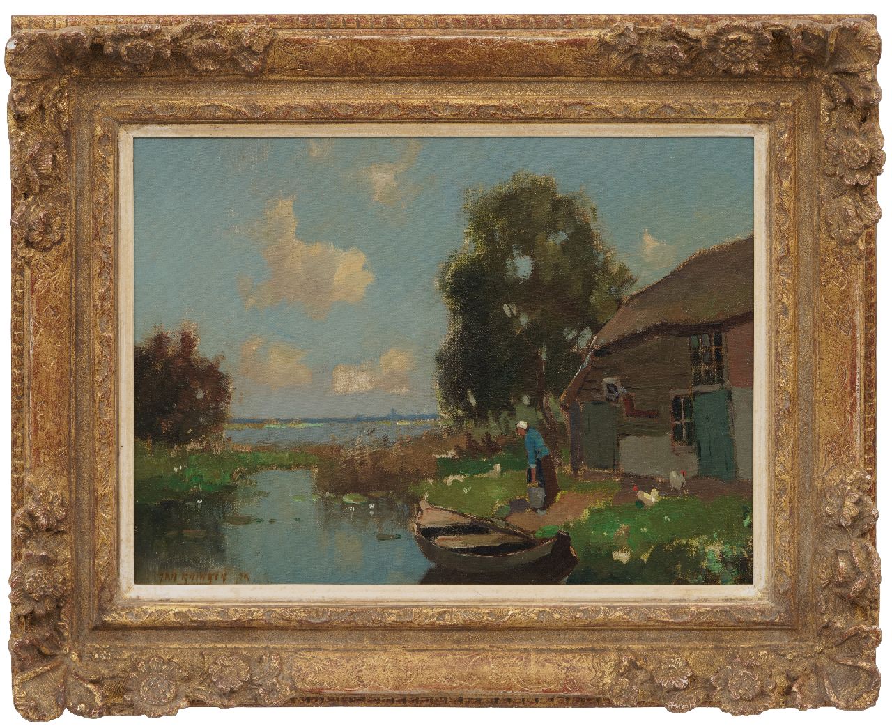 Knikker jr. J.S.  | 'Jan' Simon  Knikker jr. | Schilderijen te koop aangeboden | Boerenerf aan een veenplas, olieverf op doek 30,5 x 40,4 cm, gesigneerd linksonder en gedateerd '75