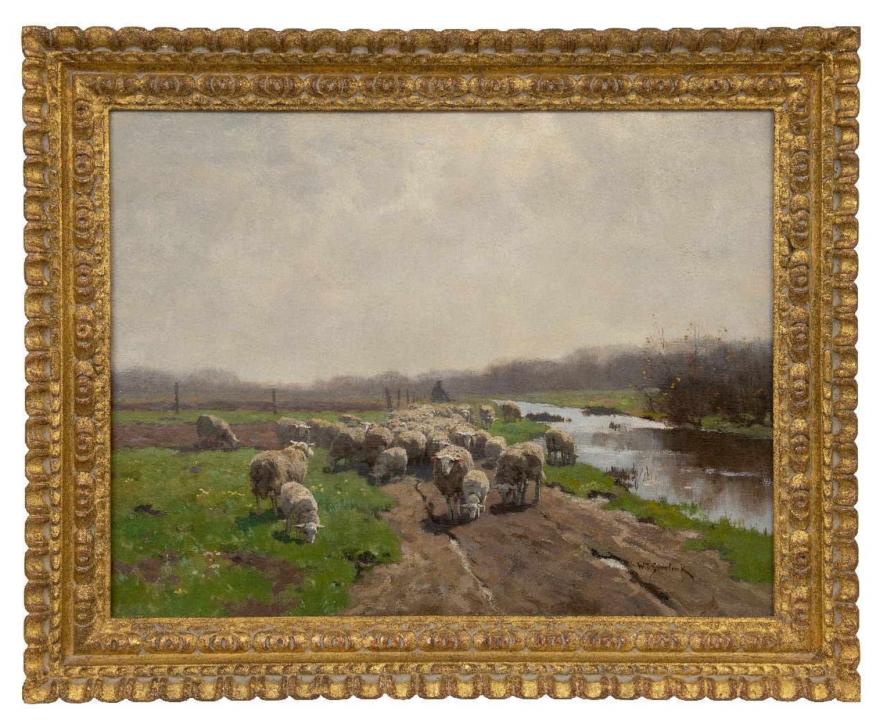 Steelink jr. W.  | Willem Steelink jr. | Schilderijen te koop aangeboden | Herder met schaapskudde, olieverf op doek 51,5 x 67,0 cm, gesigneerd rechtsonder