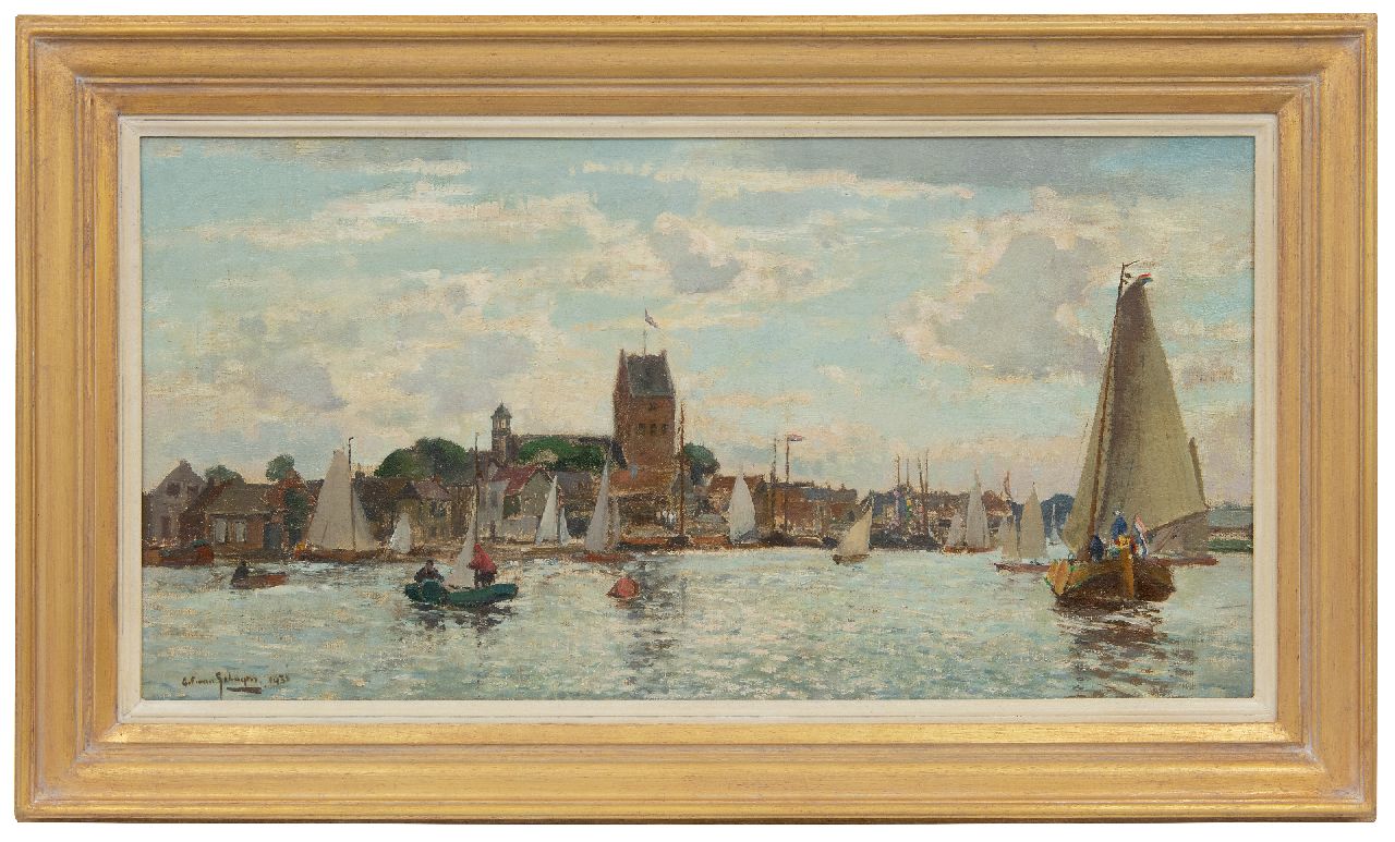 Schagen G.F. van | Gerbrand Frederik van Schagen | Schilderijen te koop aangeboden | Terug van de zeilwedstrijd bij Grou, olieverf op doek 36,5 x 71,3 cm, gedateerd 1931