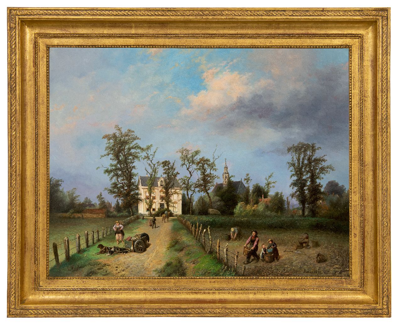 Fabius J.  | Jan Fabius, Gezicht op de Achterweg te Heemstede met de nieuwe pastorie en de Oude Kerk, olieverf op doek op board 49,4 x 64,4 cm, gesigneerd rechtsonder en gedateerd 1875