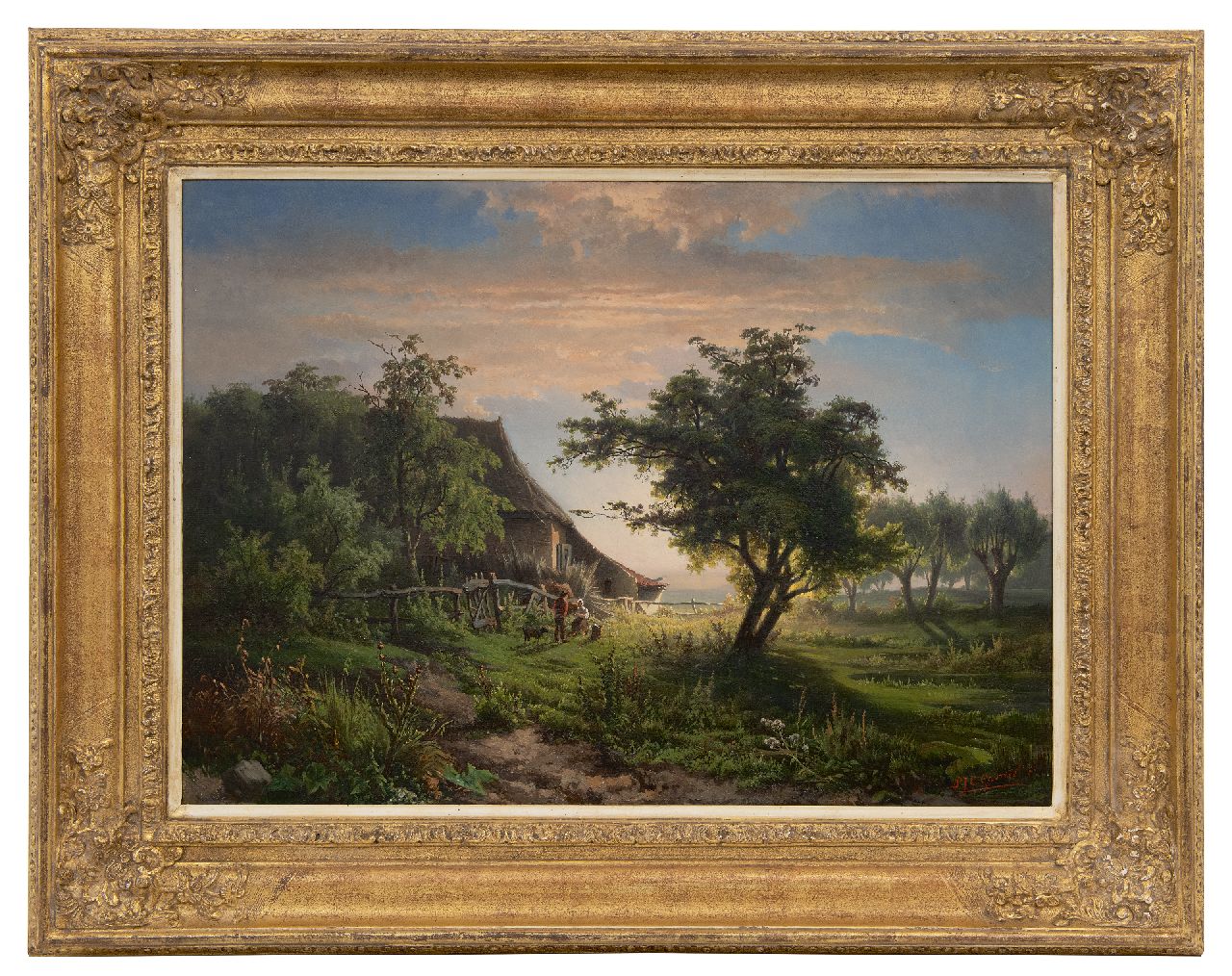 Gabriel P.J.C. | Paul Joseph Constantin 'Constan(t)' Gabriel, Landschap met boerderij bij zonsondergang, olieverf op doek 45,5 x 63,0 cm, gesigneerd rechtsonder en te dateren ca. 1855 Gabriel P.J.C. | Paul Joseph Constantin 'Constan(t)' Gabriel, Landschap met boerderij bij zonsondergang, olieverf op doek 45,5 x 63,0 cm, gesigneerd rechtsonder en te dateren ca. 1855