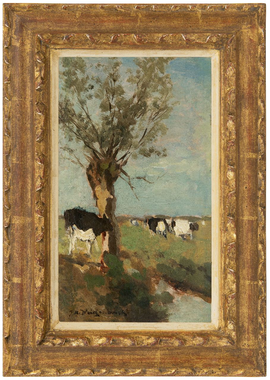 Weissenbruch H.J. | Hendrik Johannes 'J.H.' Weissenbruch, Koeien bij een knotwilg, olieverf op doek op paneel 32,1 x 19,1 cm, gesigneerd linksonder en te dateren jaren 90 Weissenbruch H.J. | Hendrik Johannes 'J.H.' Weissenbruch, Koeien bij een knotwilg, olieverf op doek op paneel 32,1 x 19,1 cm, gesigneerd linksonder en te dateren jaren 90