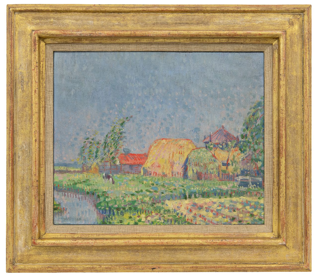 Saalborn L.A.A.  | 'Louis' Alexander Abraham Saalborn, Zomerlandschap met boerderij en hooibergen, olieverf op doek 31,8 x 38,3 cm, gesigneerd linksonder