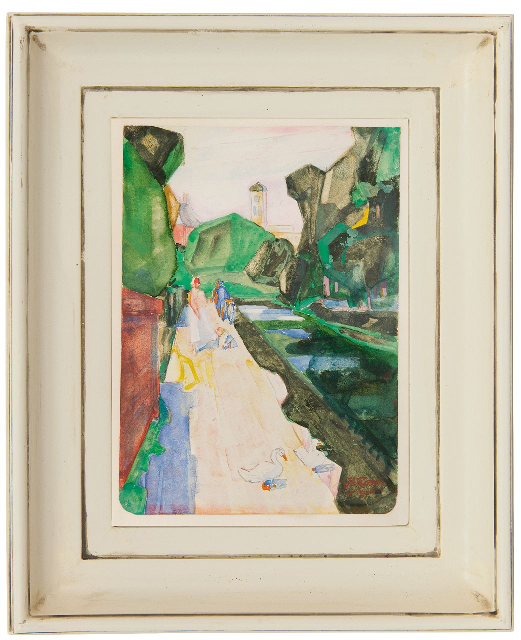 Toorop J.Th.  | Johannes Theodorus 'Jan' Toorop, Wandelaars in een park, potlood en aquarel op papier 21,5 x 15,5 cm, gesigneerd rechtsonder en gedateerd 1926