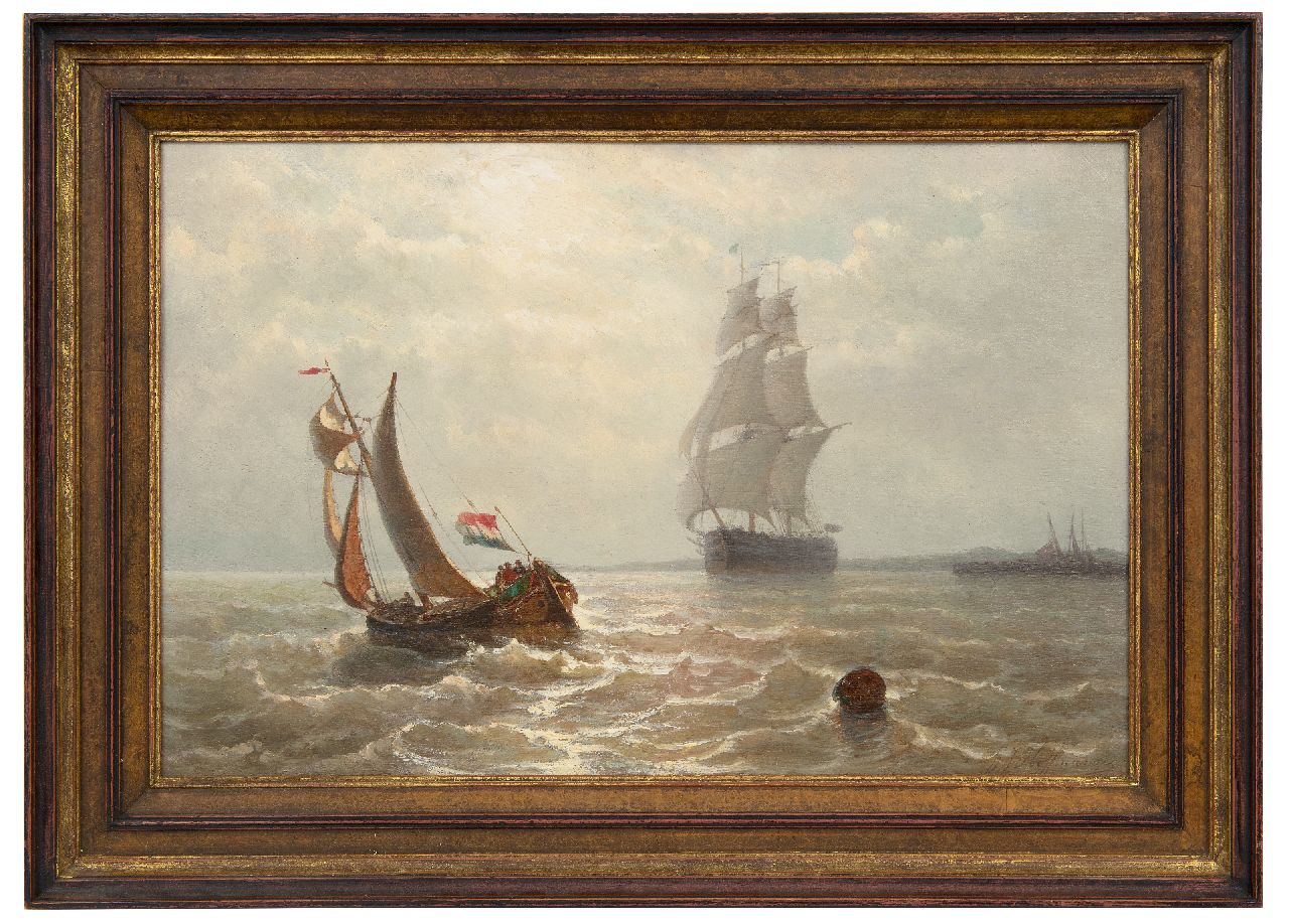 Hoffmann G.J. | Georges Johannes Hoffmann | Schilderijen te koop aangeboden | Uitvarende boeier in een stevige bries, olieverf op paneel 32,7 x 49,9 cm, gesigneerd rechtsonder Hoffmann G.J. | Georges Johannes Hoffmann | Schilderijen te koop aangeboden | Uitvarende boeier in een stevige bries, olieverf op paneel 32,7 x 49,9 cm, gesigneerd rechtsonder