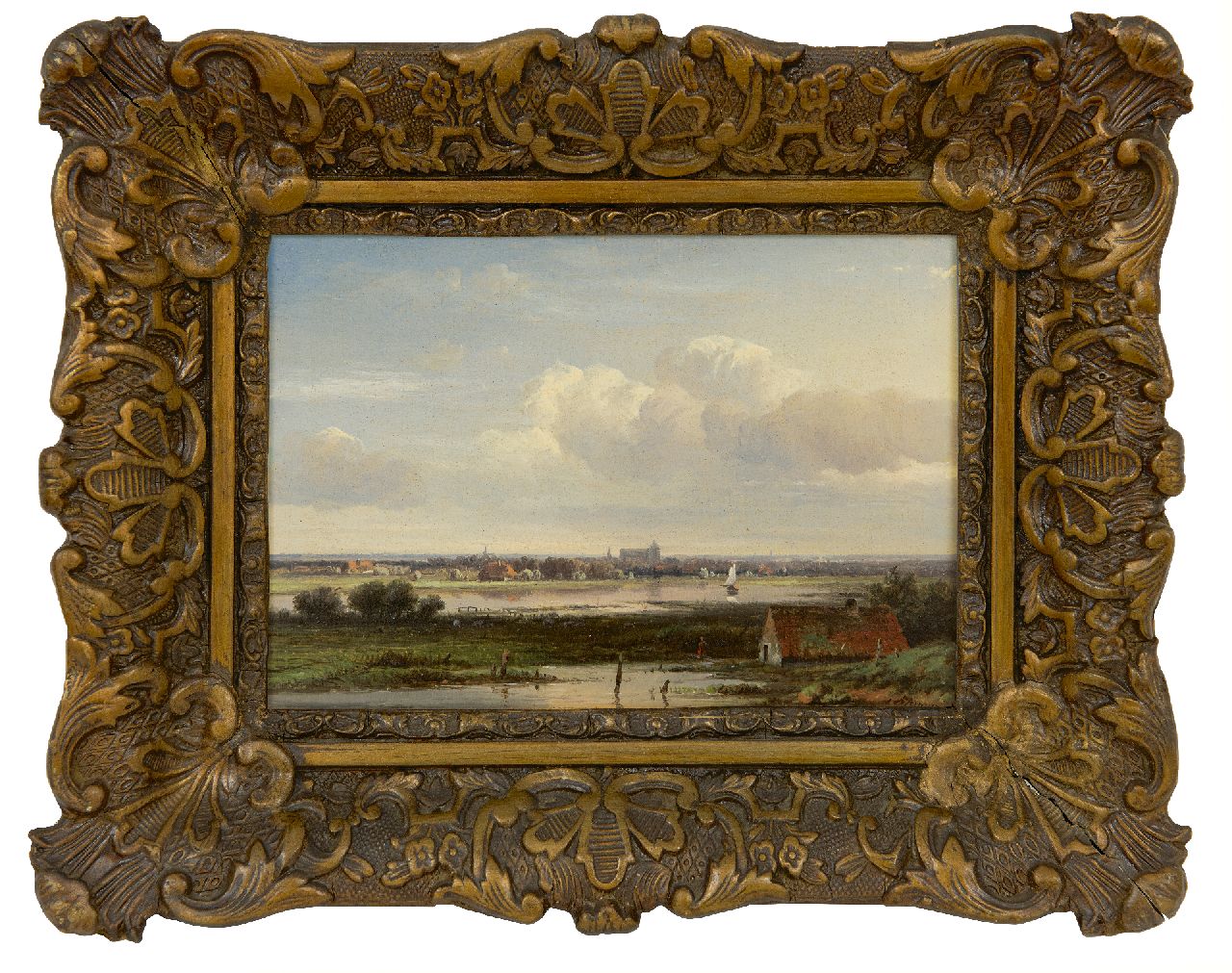 Kluyver P.L.F. | 'Pieter' Lodewijk Francisco Kluyver | Schilderijen te koop aangeboden | Uitgestrekt rivierlandschap met dorpje in de verte, olieverf op paneel 13,6 x 18,4 cm, gesigneerd rechtsonder Kluyver P.L.F. | 'Pieter' Lodewijk Francisco Kluyver | Schilderijen te koop aangeboden | Uitgestrekt rivierlandschap met dorpje in de verte, olieverf op paneel 13,6 x 18,4 cm, gesigneerd rechtsonder