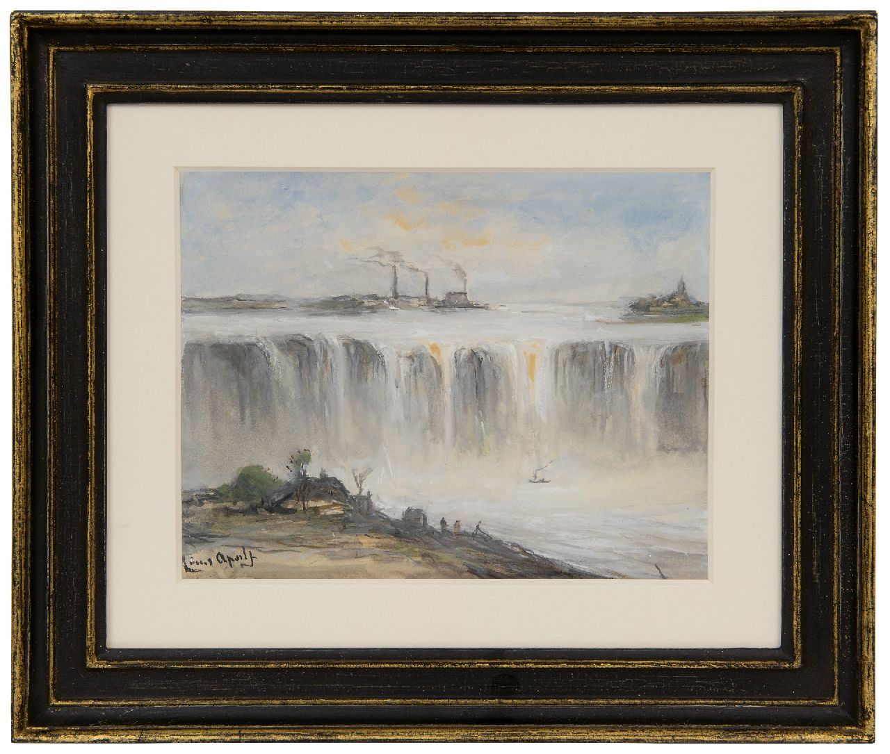 Apol L.F.H.  | Lodewijk Franciscus Hendrik 'Louis' Apol | Aquarellen en tekeningen te koop aangeboden | De Niagara watervallen, aquarel en gouache op papier 15,0 x 19,8 cm, gesigneerd linksonder en verso gedateerd 1895