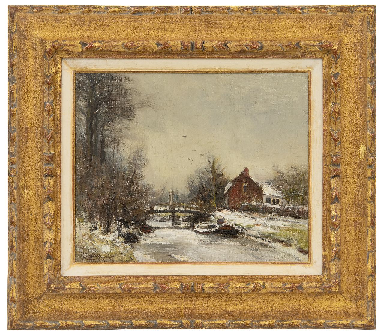 Apol L.F.H. | Lodewijk Franciscus Hendrik 'Louis' Apol, Huis aan een vaartje in de sneeuw, olieverf op board 25,1 x 30,5 cm, gesigneerd linksonder Apol L.F.H. | Lodewijk Franciscus Hendrik 'Louis' Apol, Huis aan een vaartje in de sneeuw, olieverf op board 25,1 x 30,5 cm, gesigneerd linksonder