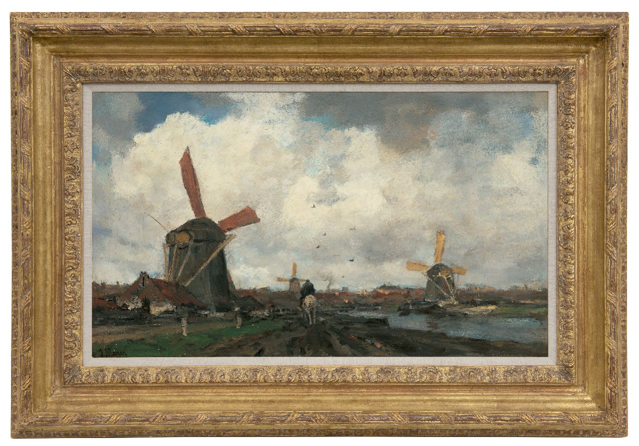 Maris J.H. | Jacobus Hendricus 'Jacob' Maris, Molens aan de vaart, olieverf op doek 38,3 x 64,9 cm, gesigneerd linksonder Maris J.H. | Jacobus Hendricus 'Jacob' Maris, Molens aan de vaart, olieverf op doek 38,3 x 64,9 cm, gesigneerd linksonder
