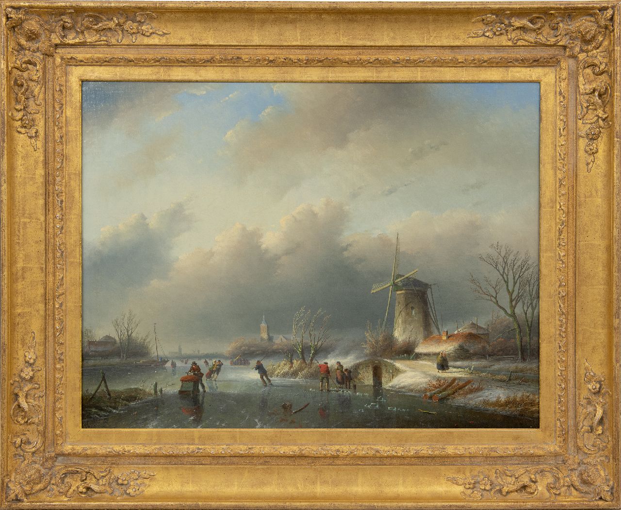 Spohler J.J. | Jan Jacob Spohler | Schilderijen te koop aangeboden | Bedrijvigheid op het ijs bij een molen, olieverf op doek 60,2 x 80,0 cm, gesigneerd linksonder Spohler J.J. | Jan Jacob Spohler | Schilderijen te koop aangeboden | Bedrijvigheid op het ijs bij een molen, olieverf op doek 60,2 x 80,0 cm, gesigneerd linksonder