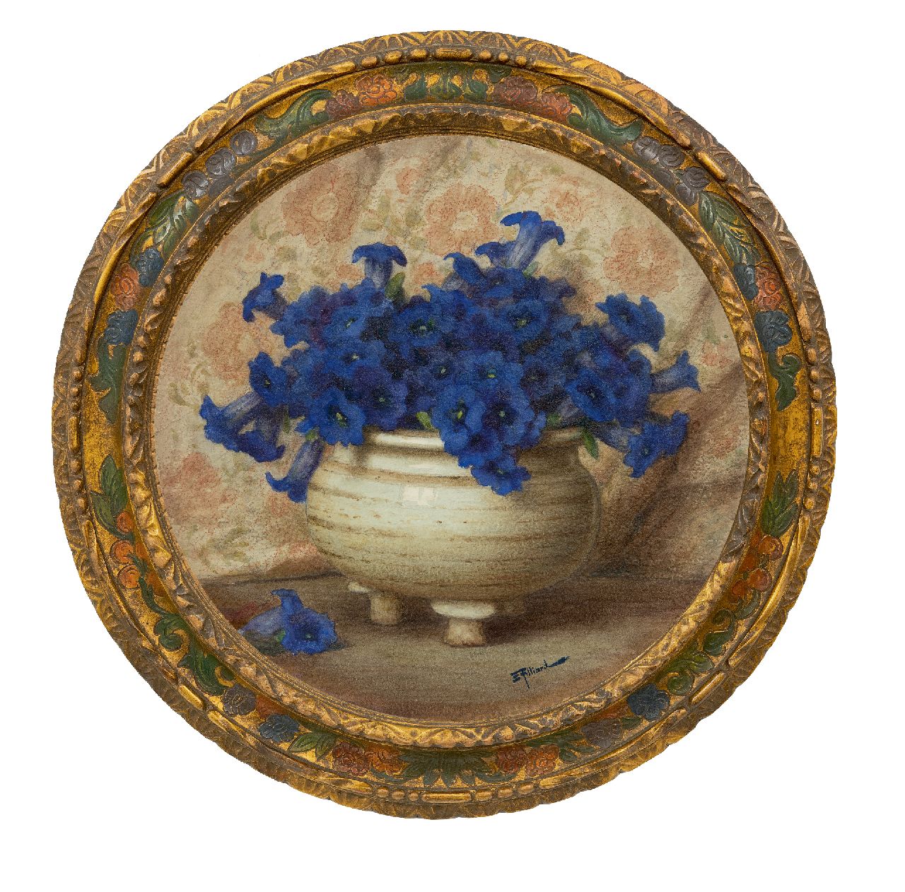 Filliard E. | Ernest Filliard, Gentianen in aardewerk pot, aquarel op papier, gesigneerd rechtsonder Filliard E. | Ernest Filliard, Gentianen in aardewerk pot, aquarel op papier, gesigneerd rechtsonder
