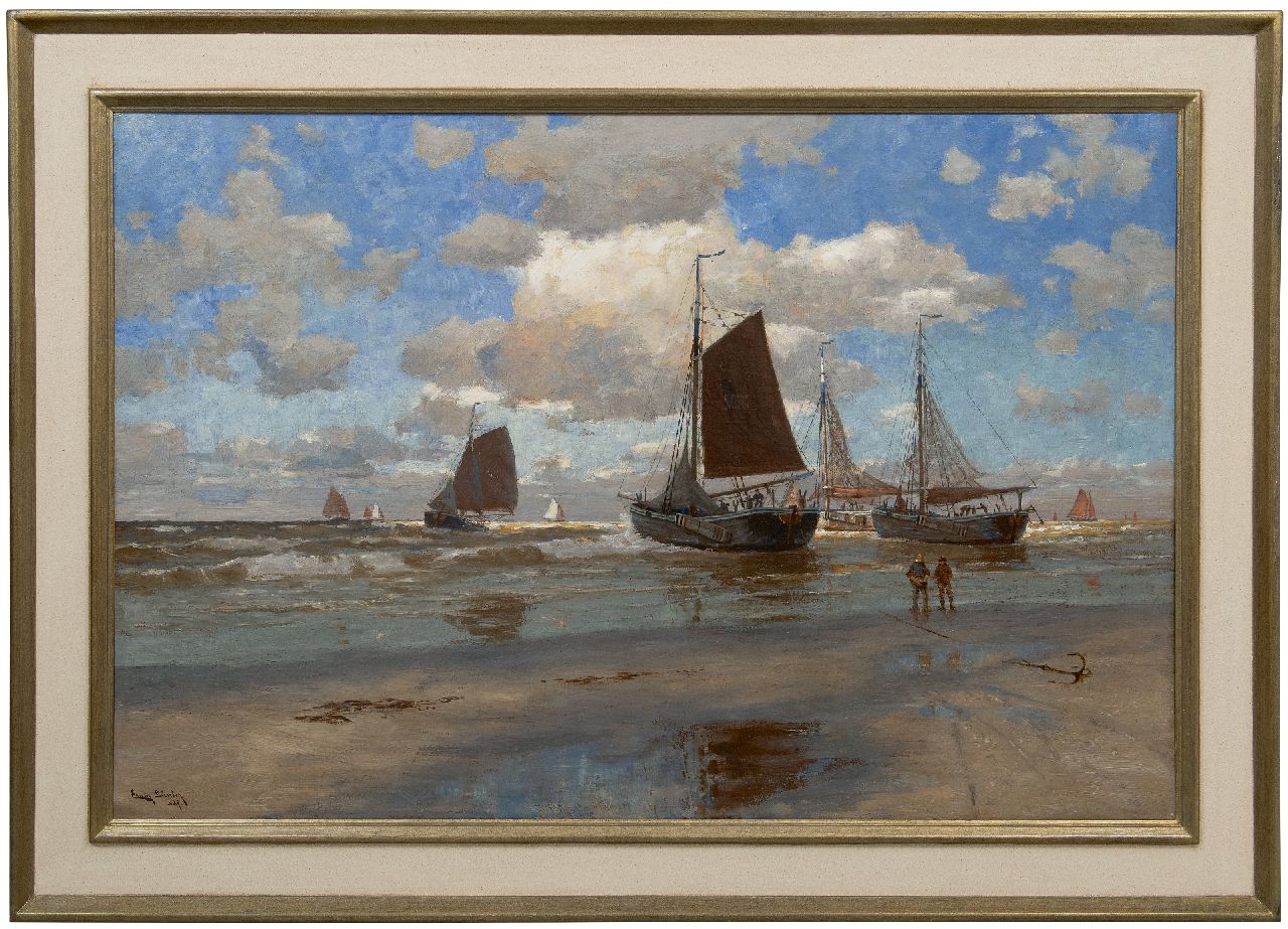 Günther E.C.W.  | 'Erwin' Carl Wilhelm Günther | Schilderijen te koop aangeboden | Terugkeer van de vissersvloot, olieverf op doek 80,7 x 120,4 cm, gesigneerd linksonder en te dateren ca. 1890-1905
