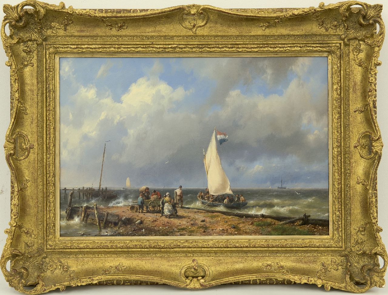 Koekkoek H. | Hermanus Koekkoek, Vertrekkend zeilschip bij de haveningang, olieverf op doek 32,1 x 46,9 cm, gesigneerd rechtsonder en VERKOCHT Koekkoek H. | Hermanus Koekkoek, Vertrekkend zeilschip bij de haveningang, olieverf op doek 32,1 x 46,9 cm, gesigneerd rechtsonder en VERKOCHT