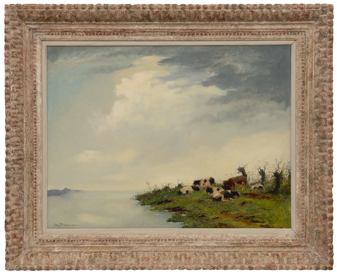 Koeman J.J. | Jacobus Jan 'Jac. J.' Koeman | Schilderijen te koop aangeboden | Koeien aan de rivieroever, olieverf op board 61,4 x 81,4 cm, gesigneerd linksonder Koeman J.J. | Jacobus Jan 'Jac. J.' Koeman | Schilderijen te koop aangeboden | Koeien aan de rivieroever, olieverf op board 61,4 x 81,4 cm, gesigneerd linksonder