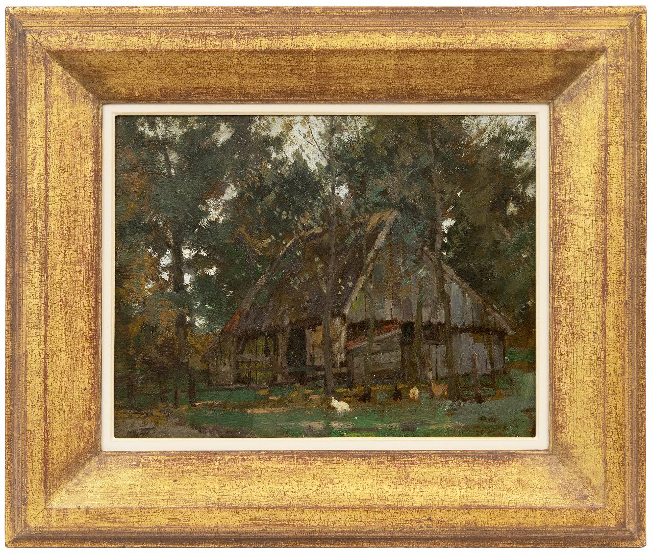 Meiners P. | Pieter 'Piet' Meiners | Schilderijen te koop aangeboden | Schuur in het bos, olieverf op doek 41,0 x 31,0 cm, gesigneerd rechtsonder met initialen Meiners P. | Pieter 'Piet' Meiners | Schilderijen te koop aangeboden | Schuur in het bos, olieverf op doek 41,0 x 31,0 cm, gesigneerd rechtsonder met initialen