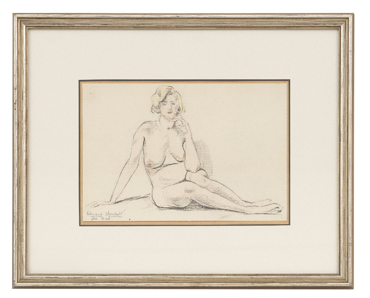 Houbolt E. | 'Eduard' Johannes Fredericus Houbolt | Aquarellen en tekeningen te koop aangeboden | Zittend naakt, potlood en krijt op papier 11,5 x 16,8 cm, gesigneerd linksonder en gedateerd '30 Houbolt E. | 'Eduard' Johannes Fredericus Houbolt | Aquarellen en tekeningen te koop aangeboden | Zittend naakt, potlood en krijt op papier 11,5 x 16,8 cm, gesigneerd linksonder en gedateerd '30