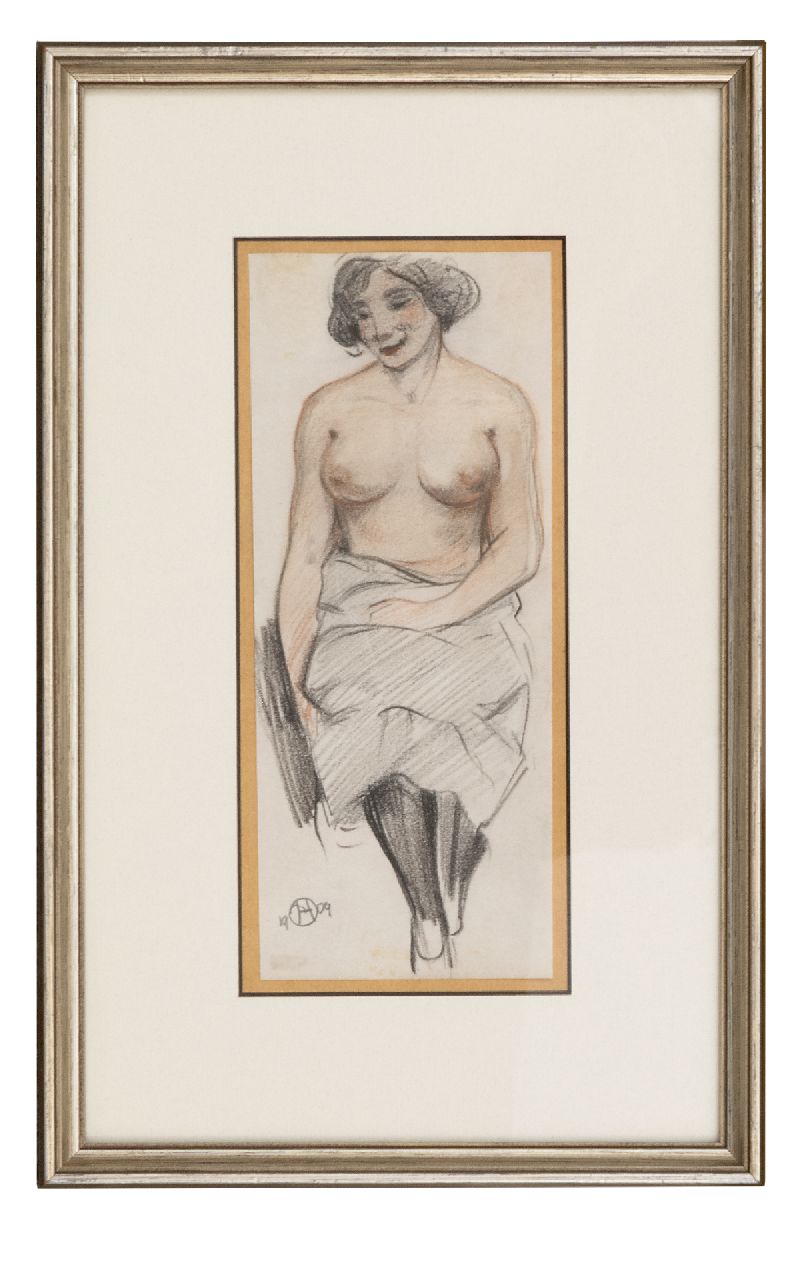 Houbolt E. | 'Eduard' Johannes Fredericus Houbolt | Aquarellen en tekeningen te koop aangeboden | Zittend naakt, krijt op papier 19,8 x 8,2 cm, gesigneerd linksonder met monogram en gedateerd 1909 Houbolt E. | 'Eduard' Johannes Fredericus Houbolt | Aquarellen en tekeningen te koop aangeboden | Zittend naakt, krijt op papier 19,8 x 8,2 cm, gesigneerd linksonder met monogram en gedateerd 1909