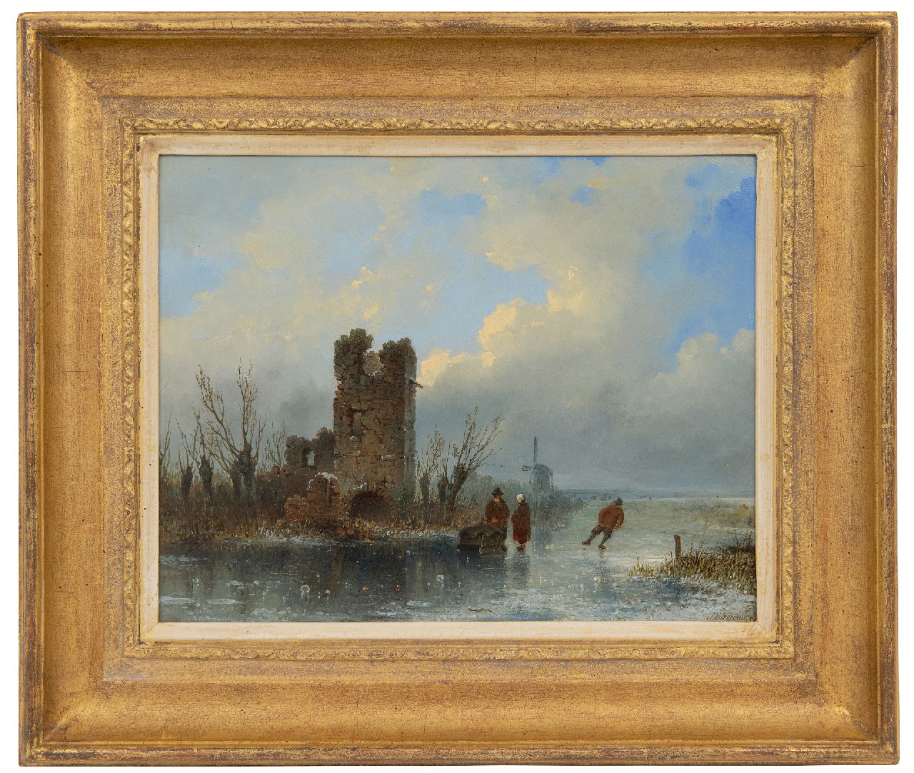 Hilverdink J.  | Johannes Hilverdink, Een winterdag op het ijs, olieverf op paneel 24,7 x 31,3 cm, gesigneerd rechtsonder en gedateerd '49