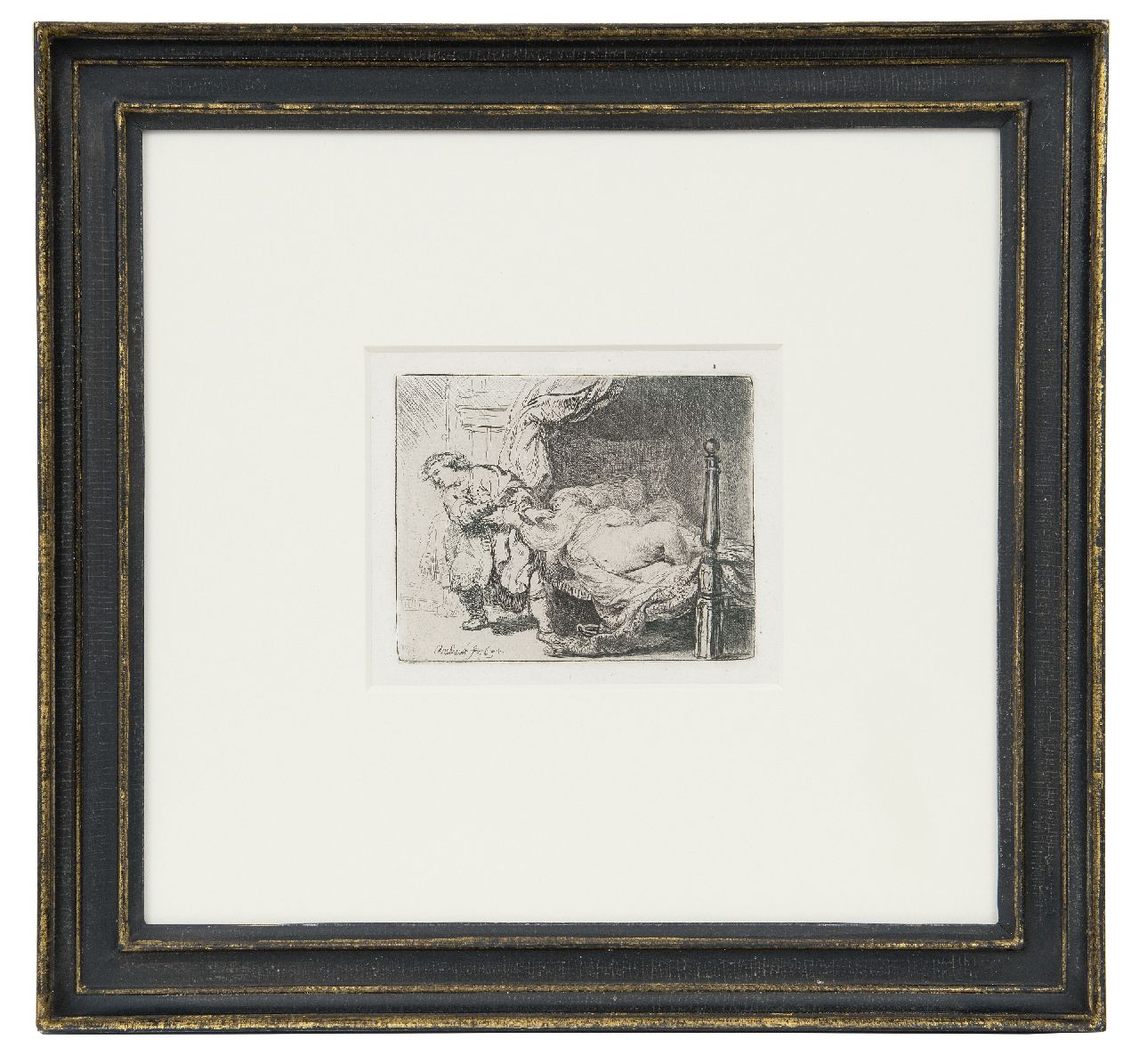 Rembrandt (Rembrandt Harmensz. van Rijn)   | Rembrandt (Rembrandt Harmensz. van Rijn), Jozef en de vrouw van Potifar, ets op papier 9,0 x 11,5 cm, gesigneerd linksonder in de plaat en gedateerd in de plaat 1634