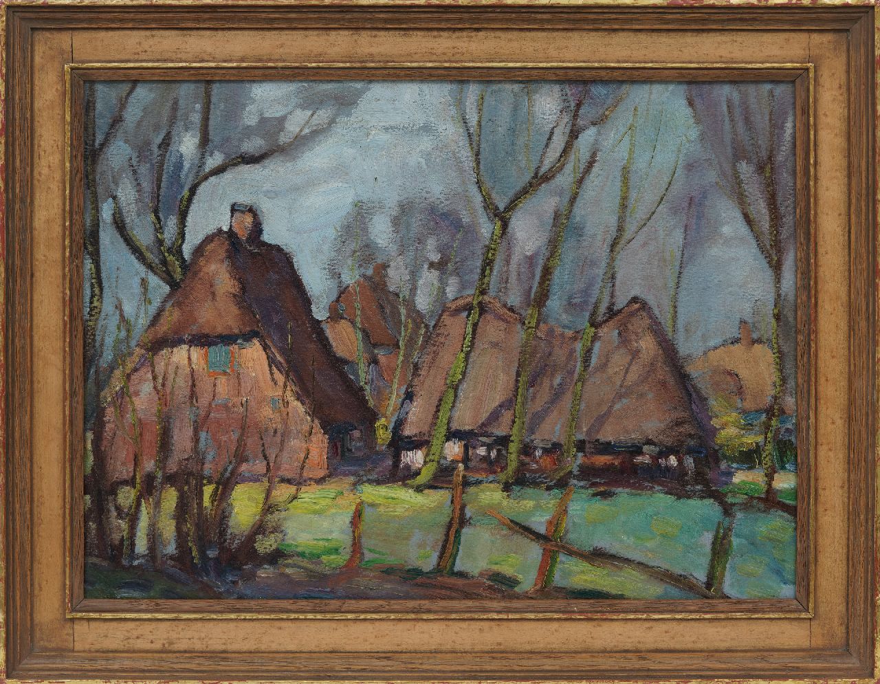 Kruysen J. | Johannes 'Jan' Kruysen, Boerderijen, olieverf op schildersboard 44,3 x 59,2 cm Kruysen J. | Johannes 'Jan' Kruysen, Boerderijen, olieverf op schildersboard 44,3 x 59,2 cm