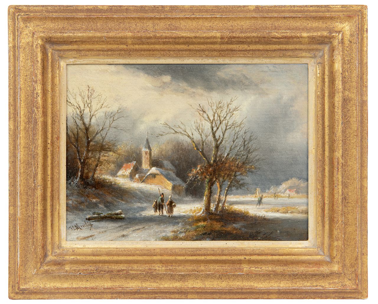 Morel II J.E. | Jan Evert Morel II | Schilderijen te koop aangeboden | Sneeuwlandschap met schaatsers en wandelaars, olieverf op paneel 16,0 x 21,5 cm, gesigneerd linksonder Morel II J.E. | Jan Evert Morel II | Schilderijen te koop aangeboden | Sneeuwlandschap met schaatsers en wandelaars, olieverf op paneel 16,0 x 21,5 cm, gesigneerd linksonder