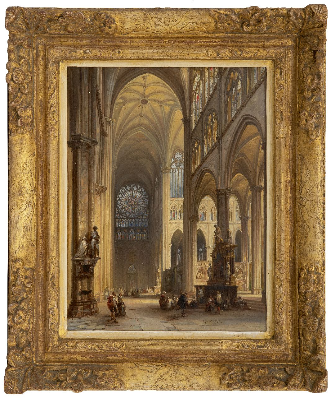 Genisson J.V.  | Jules Victor Genisson, Interieur van de kathedraal van Amiens, olieverf op paneel 31,6 x 24,3 cm, gesigneerd rechtsonder en gedateerd 1846