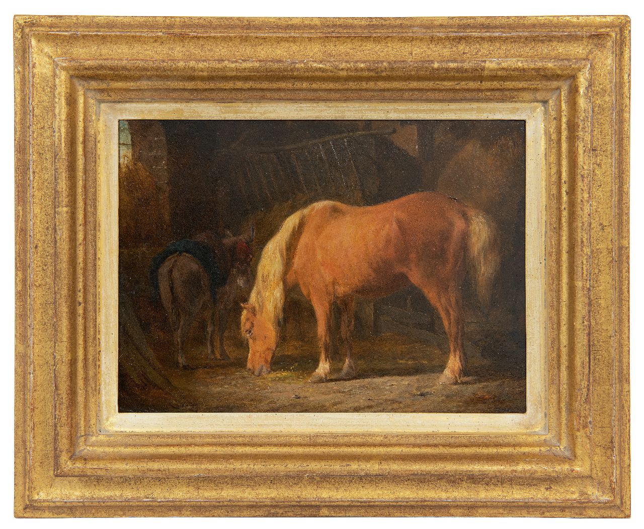 Os P.F. van | Pieter Frederik van Os | Schilderijen te koop aangeboden | Paard en ezel op stal, olieverf op paneel 16,3 x 22,4 cm, gesigneerd linksonder Os P.F. van | Pieter Frederik van Os | Schilderijen te koop aangeboden | Paard en ezel op stal, olieverf op paneel 16,3 x 22,4 cm, gesigneerd linksonder
