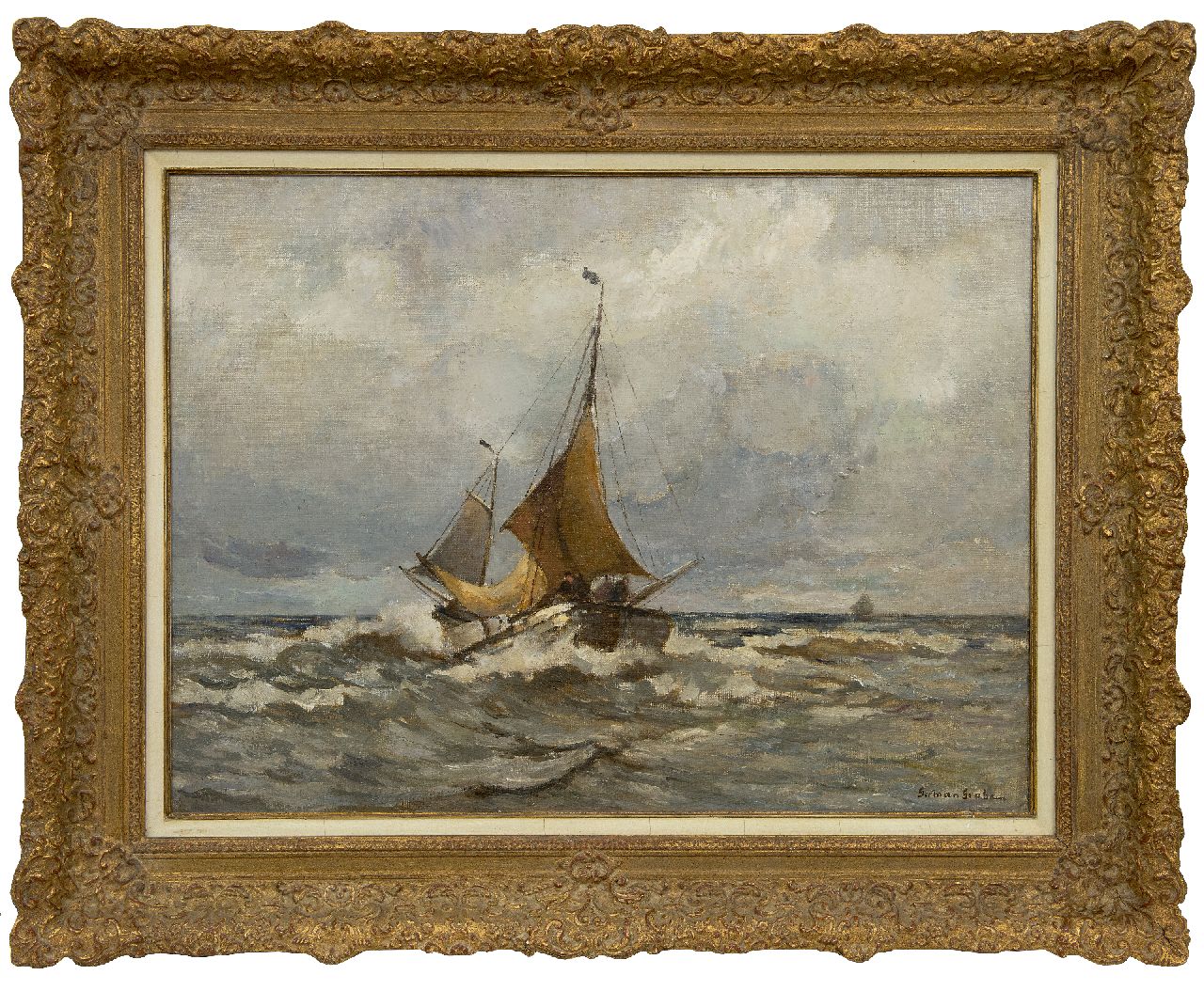 Grobe P.G. | Philipp 'German' Grobe, Terugkerende bomschuit, olieverf op doek 60,3 x 80,0 cm, gesigneerd rechtsonder Grobe P.G. | Philipp 'German' Grobe, Terugkerende bomschuit, olieverf op doek 60,3 x 80,0 cm, gesigneerd rechtsonder