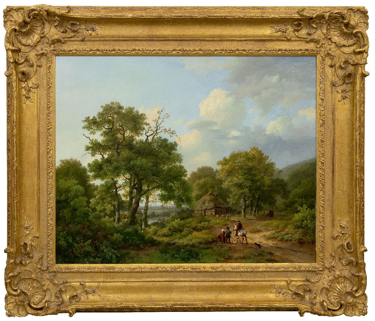 Koekkoek I M.A.  | Marinus Adrianus Koekkoek I, Boslandschap met landvolk en ruiter, olieverf op doek 70,0 x 84,0 cm, gesigneerd rechtsonder
