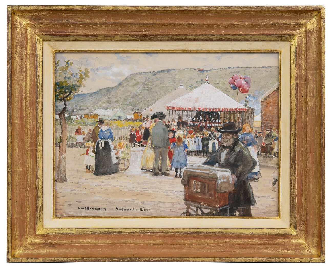 Hermann H.E.R. | Hans Emil Rudolf Hermann | Aquarellen en tekeningen te koop aangeboden | Jaarmarkt in Andernach aan de Rijn, aquarel en gouache op papier 26,8 x 36,3 cm, gesigneerd linksonder Hermann H.E.R. | Hans Emil Rudolf Hermann | Aquarellen en tekeningen te koop aangeboden | Jaarmarkt in Andernach aan de Rijn, aquarel en gouache op papier 26,8 x 36,3 cm, gesigneerd linksonder