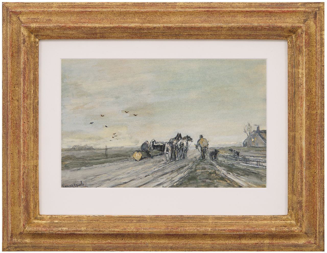 Apol L.F.H. | Lodewijk Franciscus Hendrik 'Louis' Apol | Aquarellen en tekeningen te koop aangeboden | Winterlandschap met een mallejan, aquarel en gouache op papier 15,7 x 24,7 cm, gesigneerd linksonder Apol L.F.H. | Lodewijk Franciscus Hendrik 'Louis' Apol | Aquarellen en tekeningen te koop aangeboden | Winterlandschap met een mallejan, aquarel en gouache op papier 15,7 x 24,7 cm, gesigneerd linksonder