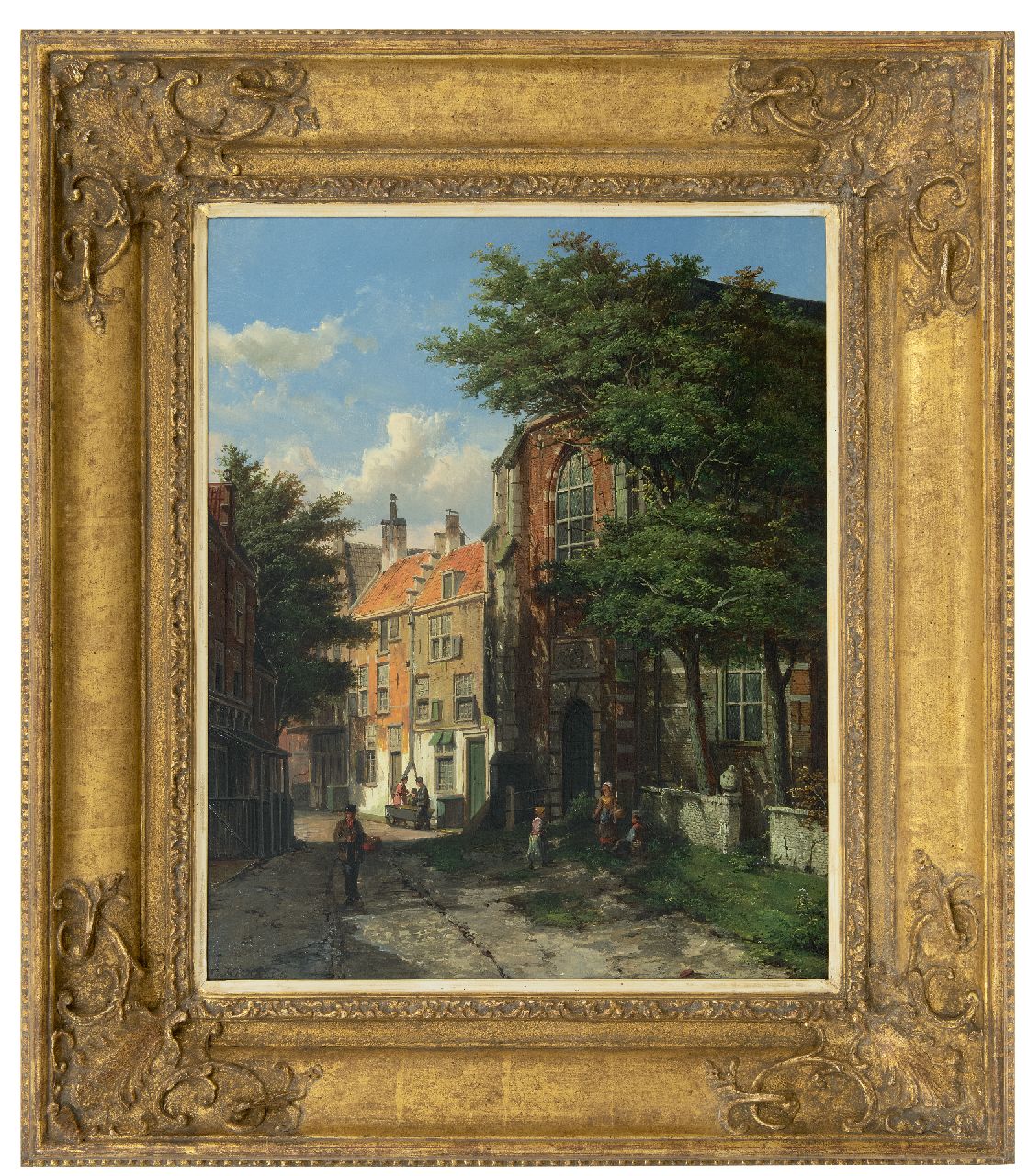 Koekkoek W. | Willem Koekkoek, Zonnig straatje achter de kerk te Asperen, olieverf op doek 56,5 x 46,2 cm, gesigneerd linksonder Koekkoek W. | Willem Koekkoek, Zonnig straatje achter de kerk te Asperen, olieverf op doek 56,5 x 46,2 cm, gesigneerd linksonder
