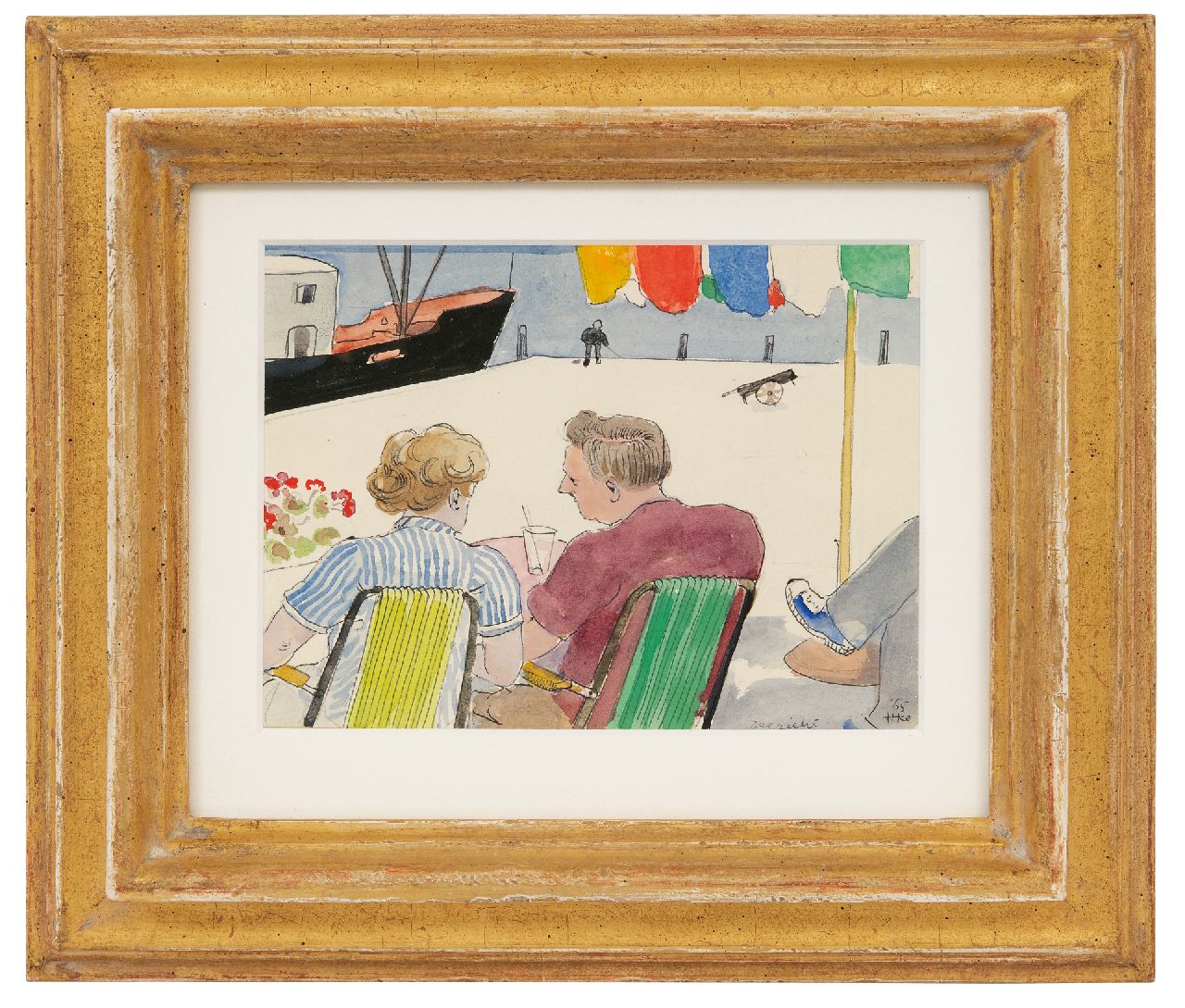 Kamerlingh Onnes H.H.  | 'Harm' Henrick Kamerlingh Onnes, Zeezicht, inkt en aquarel op papier 13,4 x 18,0 cm, gesigneerd rechtsonder met monogram en gedateerd '65