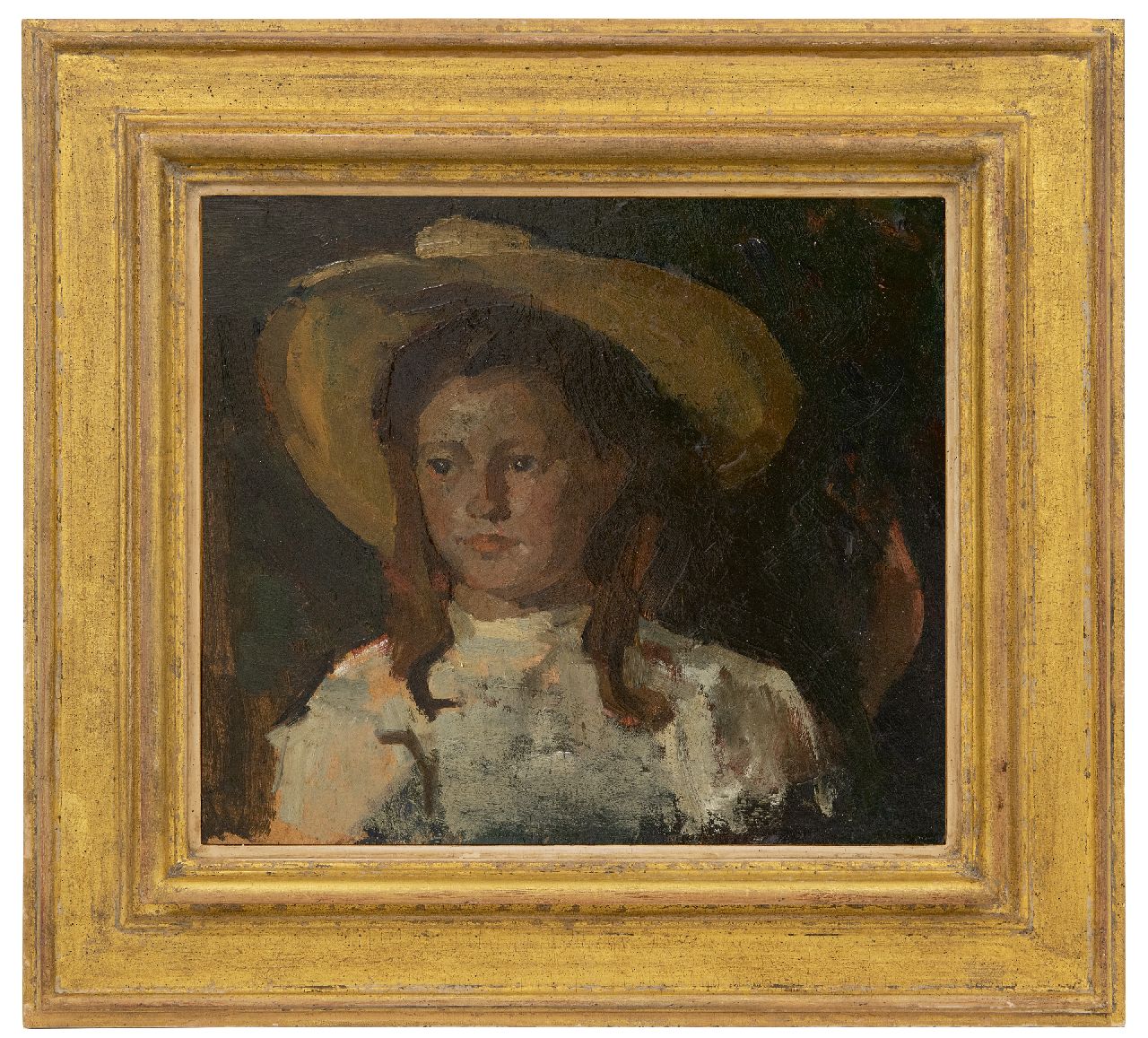 Fritzlin M.C.L. | Maria Charlotta 'Louise' Fritzlin | Schilderijen te koop aangeboden | Fokeltje met gele hoed, olieverf op board op paneel 31,7 x 36,7 cm, te dateren 1908 Fritzlin M.C.L. | Maria Charlotta 'Louise' Fritzlin | Schilderijen te koop aangeboden | Fokeltje met gele hoed, olieverf op board op paneel 31,7 x 36,7 cm, te dateren 1908