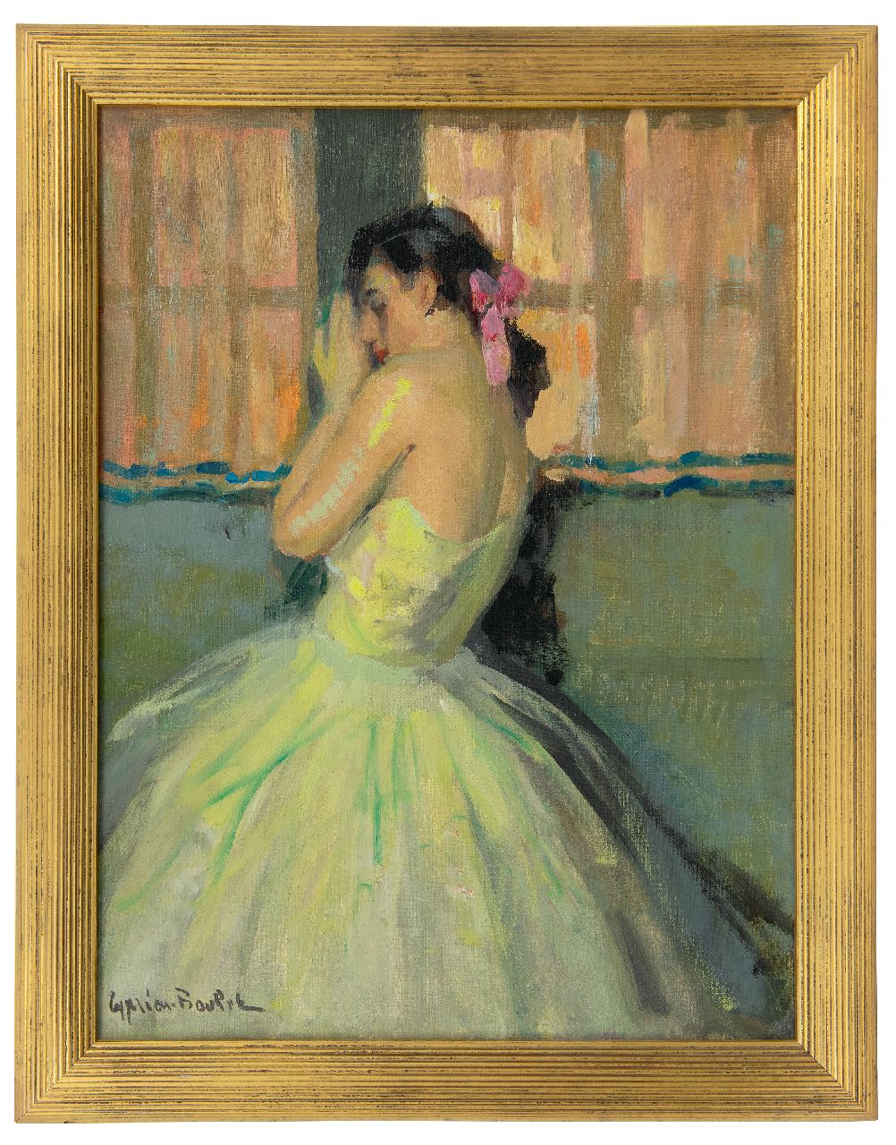 Boulet C.E. | Cyprien-Eugène Boulet | Schilderijen te koop aangeboden | Ballerina met roze haarstrik, olieverf op doek 61,1 x 46,1 cm, gesigneerd linksonder Boulet C.E. | Cyprien-Eugène Boulet | Schilderijen te koop aangeboden | Ballerina met roze haarstrik, olieverf op doek 61,1 x 46,1 cm, gesigneerd linksonder