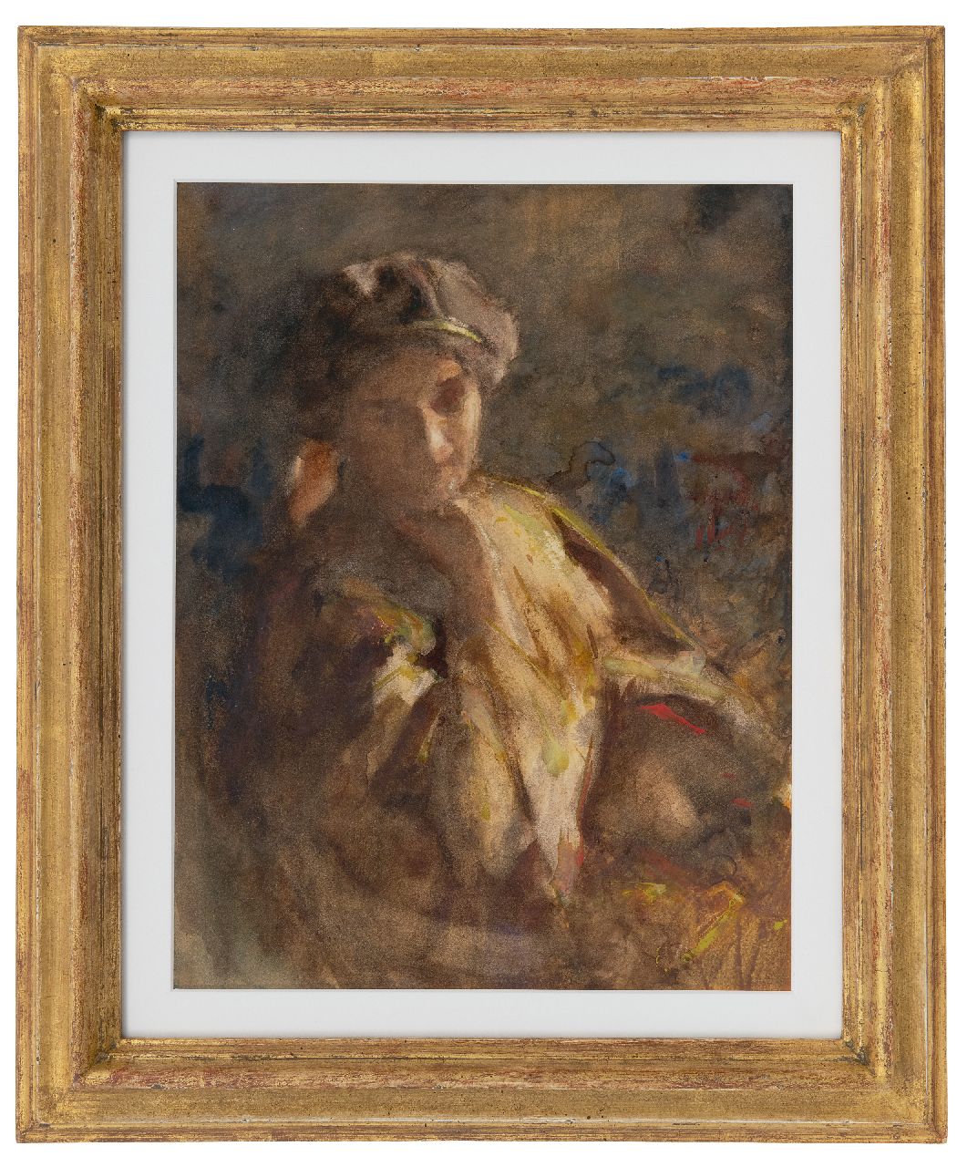 Maris W.M. | 'Willem' Matthijs Maris | Aquarellen en tekeningen te koop aangeboden | Dagdromende vrouw, aquarel op papier 34,3 x 26,7 cm, gesigneerd rechts van het midden Maris W.M. | 'Willem' Matthijs Maris | Aquarellen en tekeningen te koop aangeboden | Dagdromende vrouw, aquarel op papier 34,3 x 26,7 cm, gesigneerd rechts van het midden