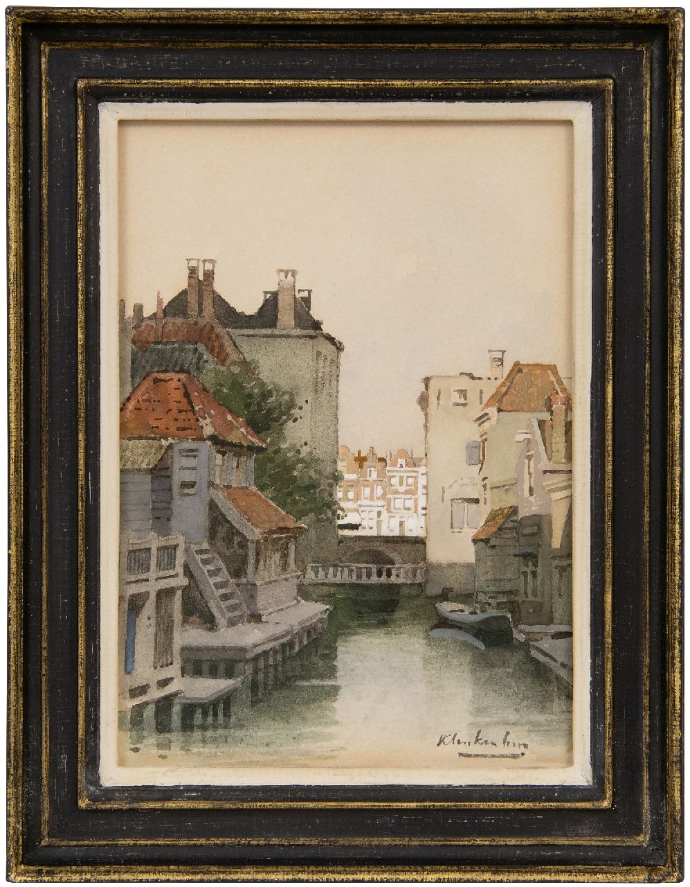 Klinkenberg J.C.K.  | Johannes Christiaan Karel Klinkenberg | Aquarellen en tekeningen te koop aangeboden | Stadsgrachtje, vermoedelijk Rotterdam, aquarel op papier 24,5 x 17,4 cm, gesigneerd rechtsonder