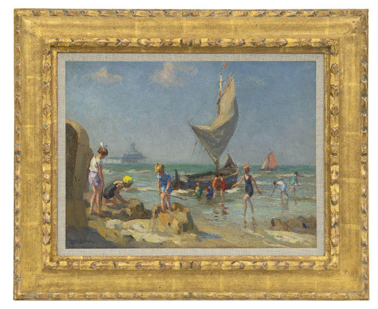 Soonius L. | Lodewijk 'Louis' Soonius, Kinderen op het strand van Scheveningen, olieverf op doek 30,2 x 40,2 cm, gesigneerd linksonder Soonius L. | Lodewijk 'Louis' Soonius, Kinderen op het strand van Scheveningen, olieverf op doek 30,2 x 40,2 cm, gesigneerd linksonder