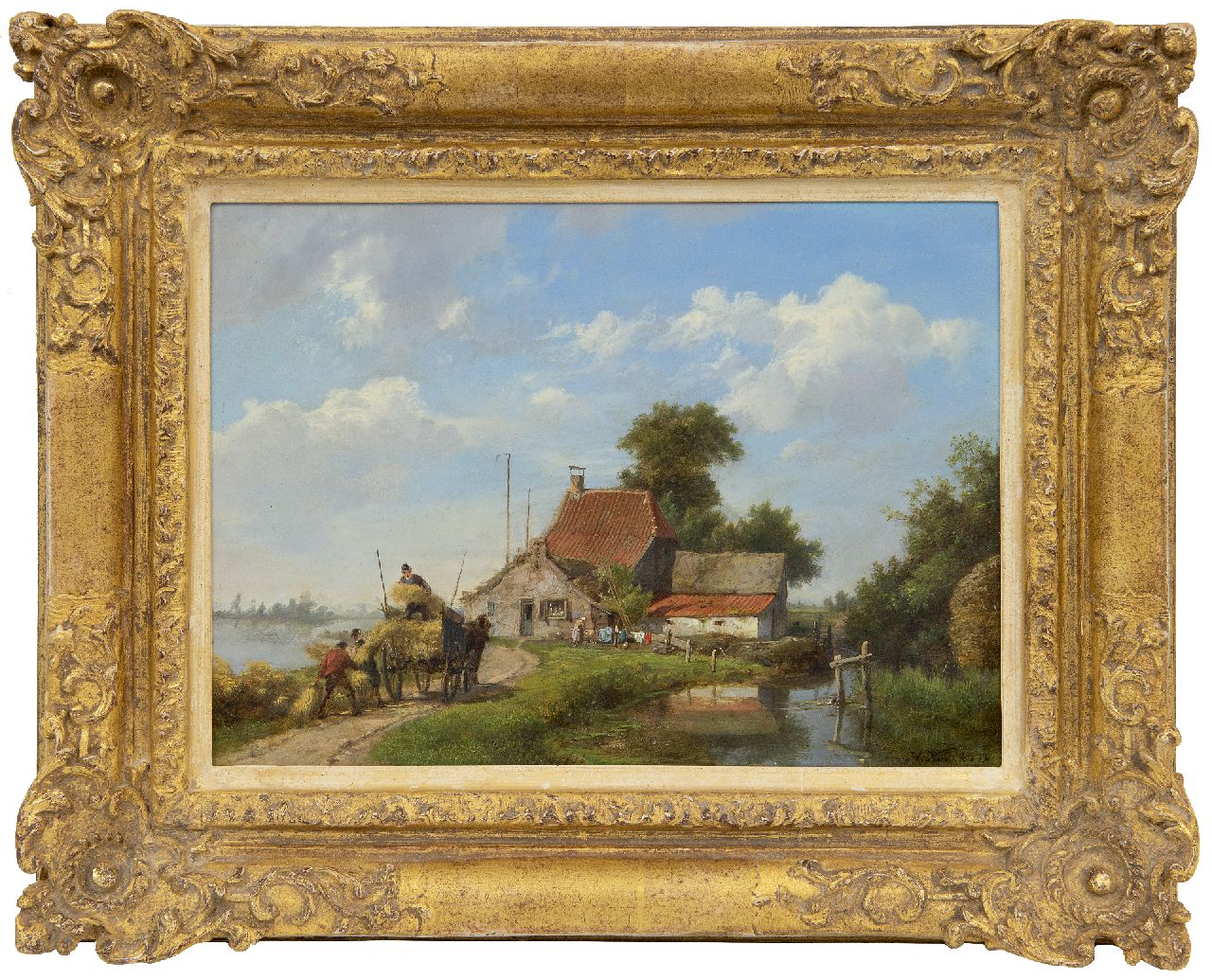 Koekkoek H. | Hermanus Koekkoek, Het opladen van de hooikar bij een boerderij, olieverf op paneel 20,0 x 27,9 cm, gesigneerd rechtsonder en VERKOCHT Koekkoek H. | Hermanus Koekkoek, Het opladen van de hooikar bij een boerderij, olieverf op paneel 20,0 x 27,9 cm, gesigneerd rechtsonder en VERKOCHT