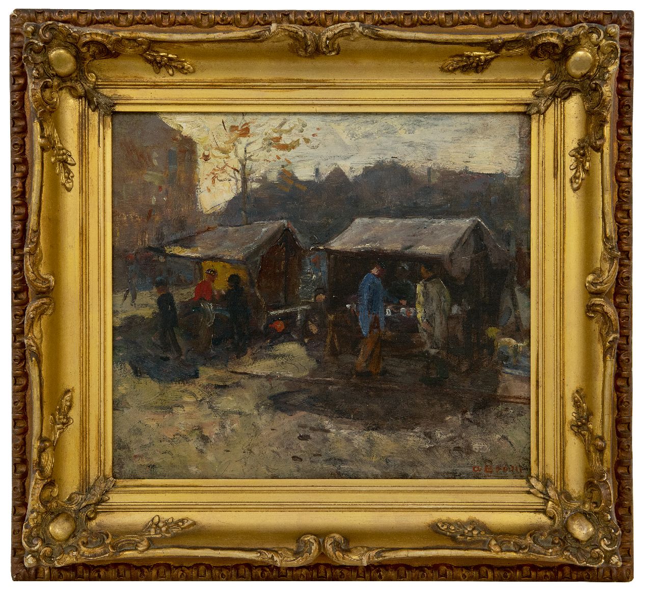 Boom K.A.A.J. | Karel Alexander August Jan 'Alex' Boom Boom, Marktkraampjes in de stad, olieverf op paneel 29,5 x 34,3 cm, gesigneerd rechtsonder Boom K.A.A.J. | Karel Alexander August Jan 'Alex' Boom Boom, Marktkraampjes in de stad, olieverf op paneel 29,5 x 34,3 cm, gesigneerd rechtsonder