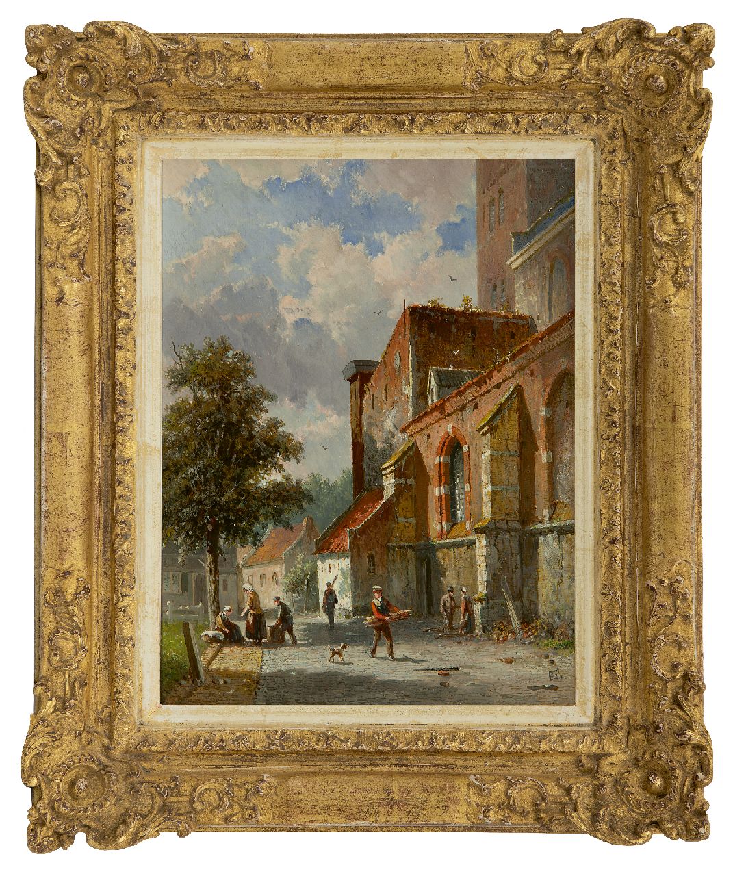 Eversen A. | Adrianus Eversen, Zonnig straatje achter de kerk, olieverf op paneel 27,0 x 20,8 cm, gesigneerd rechtsonder met monogram Eversen A. | Adrianus Eversen, Zonnig straatje achter de kerk, olieverf op paneel 27,0 x 20,8 cm, gesigneerd rechtsonder met monogram