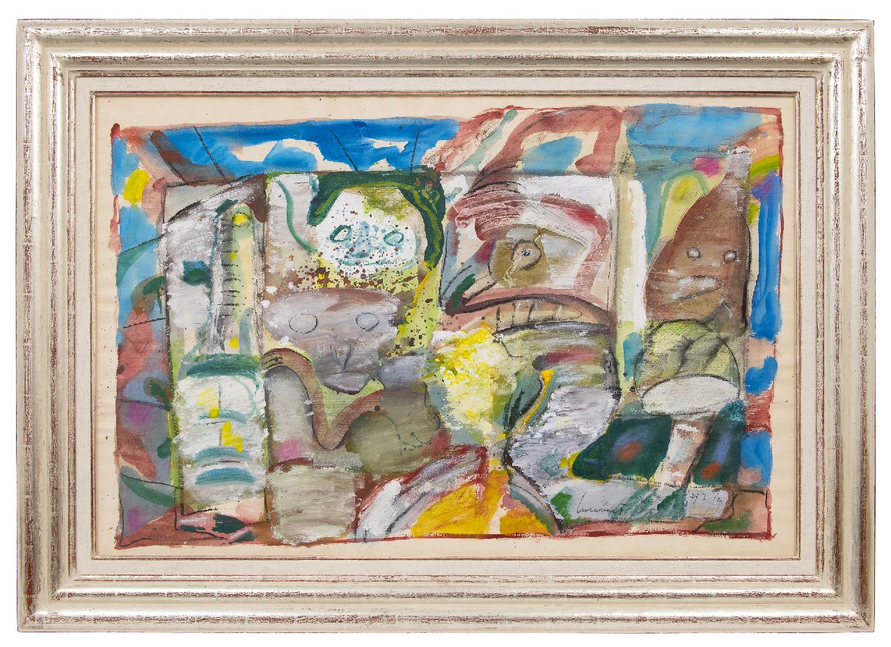 Lucebert (Lubertus Jacobus Swaanswijk)   | Lucebert (Lubertus Jacobus Swaanswijk) | Aquarellen en tekeningen te koop aangeboden | Zonder titel, krijt en gouache op papier 73,5 x 108,0 cm, gesigneerd rechtsonder en gedateerd '79.I.11