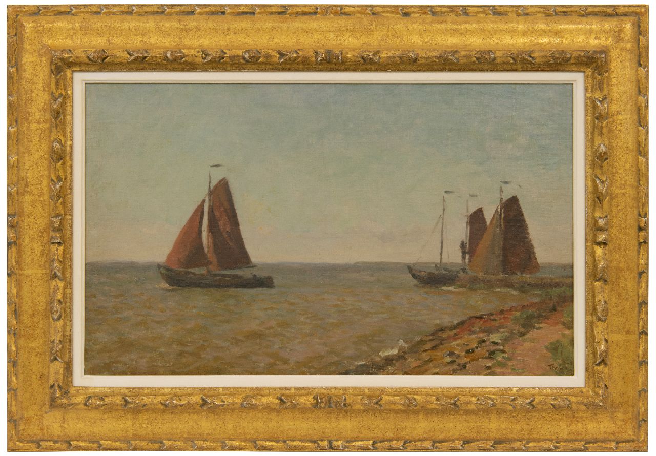 Tholen W.B. | Willem Bastiaan Tholen | Schilderijen te koop aangeboden | Uitvarende schokkers op de Zuiderzee, olieverf op doek op paneel 31,9 x 52,0 cm, gesigneerd rechtsonder en gedateerd '26 Tholen W.B. | Willem Bastiaan Tholen | Schilderijen te koop aangeboden | Uitvarende schokkers op de Zuiderzee, olieverf op doek op paneel 31,9 x 52,0 cm, gesigneerd rechtsonder en gedateerd '26