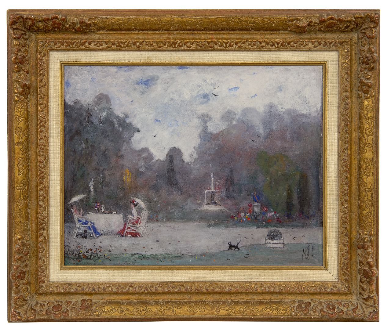 Dittlinger M.B.W. | 'Marinus' Bonifacius Willem Dittlinger | Schilderijen te koop aangeboden | Theeuurtje in een kasteeltuin, olieverf op doek 36,5 x 46,5 cm, gesigneerd rechtsonder met initialen Dittlinger M.B.W. | 'Marinus' Bonifacius Willem Dittlinger | Schilderijen te koop aangeboden | Theeuurtje in een kasteeltuin, olieverf op doek 36,5 x 46,5 cm, gesigneerd rechtsonder met initialen