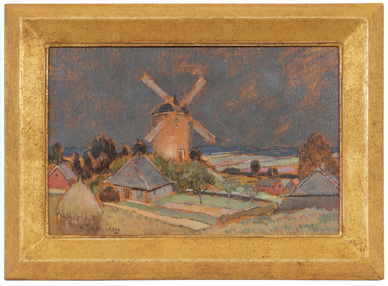 Wouters W.H.M.  | Wilhelmus Hendrikus Marie 'Wilm' Wouters, Heuvellandschap met molen, olieverf op paneel 13,2 x 19,7 cm, gesigneerd linksonder