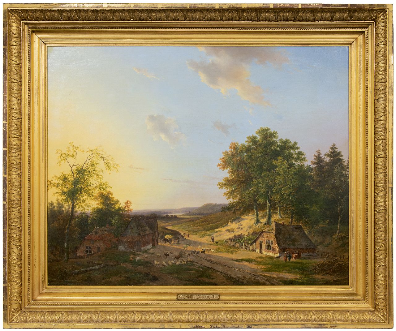 Schelfhout A. | Andreas Schelfhout, Weids rivierlandschap met schaapherder en landvolk, olieverf op doek 75,0 x 94,5 cm, gesigneerd linksonder en 1819 Schelfhout A. | Andreas Schelfhout, Weids rivierlandschap met schaapherder en landvolk, olieverf op doek 75,0 x 94,5 cm, gesigneerd linksonder en 1819